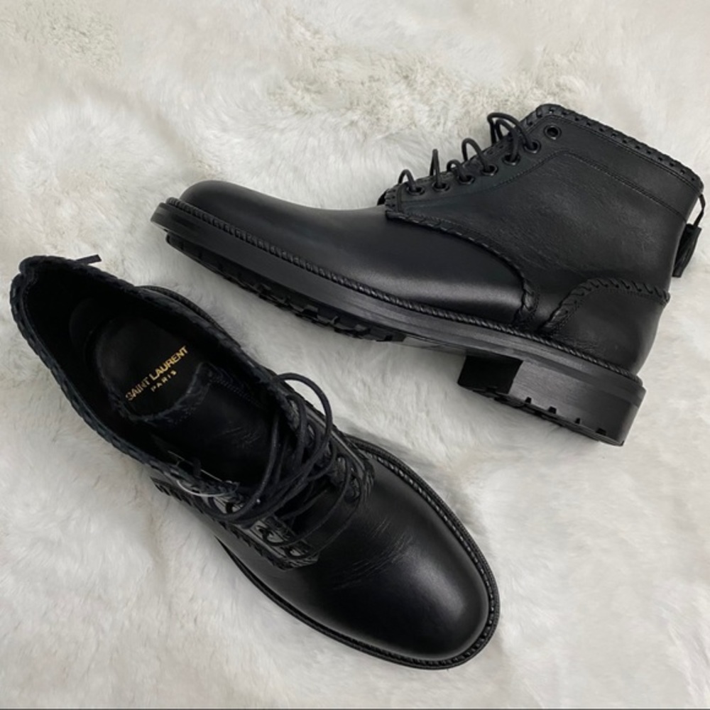 Saint Laurent Black Combat Boots with Tassels - Picture 12 of 15